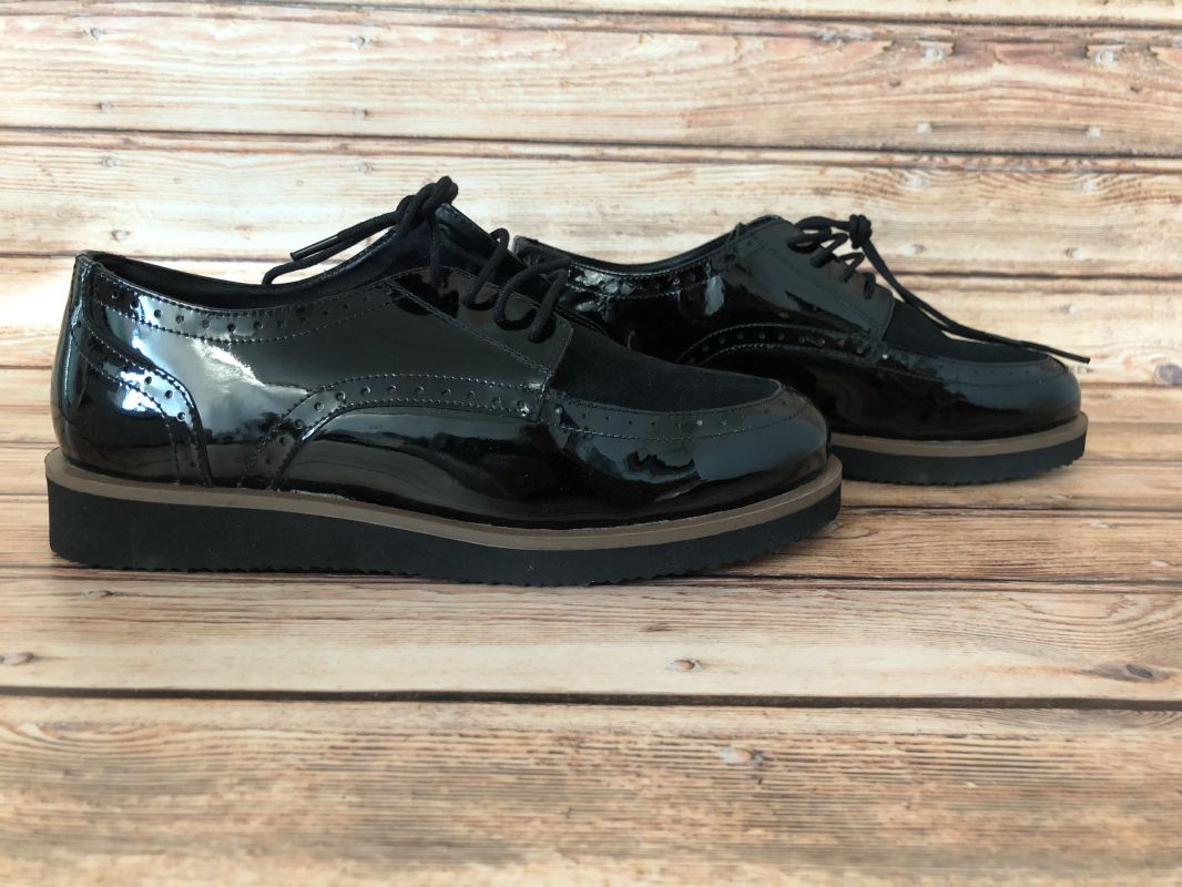 Kaleidoscope Black Patent Leather Lace Up Loafers