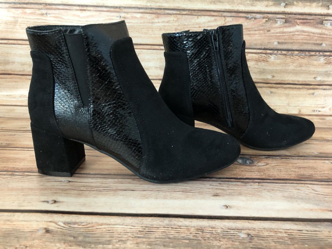 SPOT ON Black Suede with Snake Panel Ankle Boots