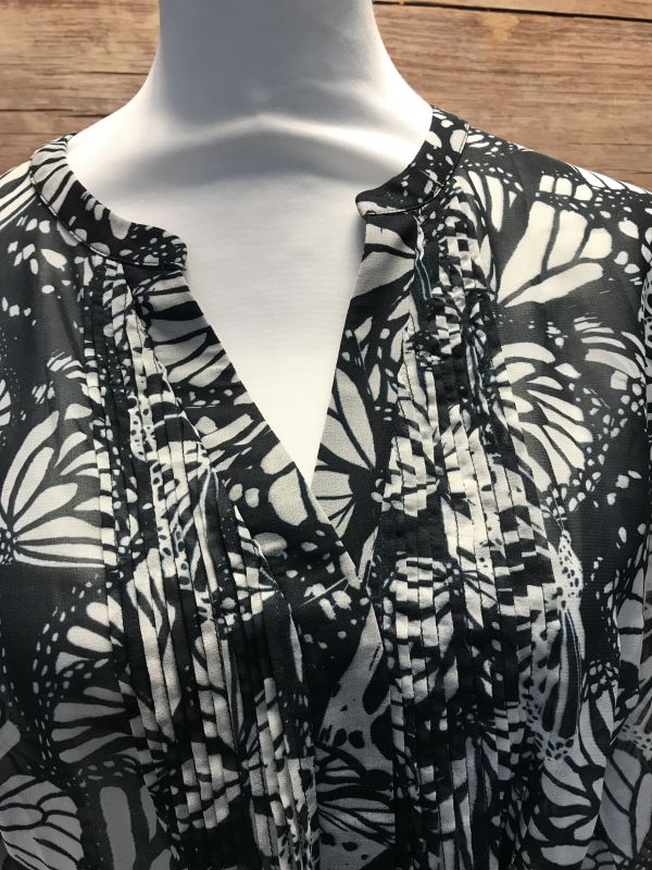 White and black butterfly print top