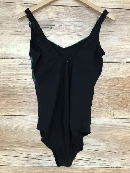 BonPrix Selection Black One Piece Swimsuit with Peacock Feather Print