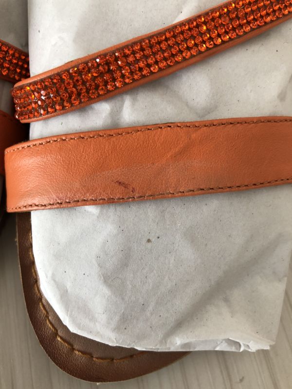 Kaleidoscope Vibrant Orange Diamante Strap Leather Sandals