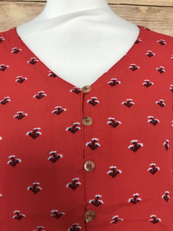 Superdry Red Floral Print Button Up Blouse
