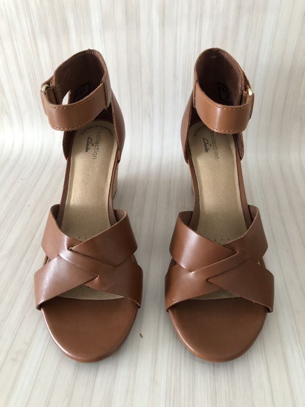 Clarks Tan Leather Ankle Strap Wedge