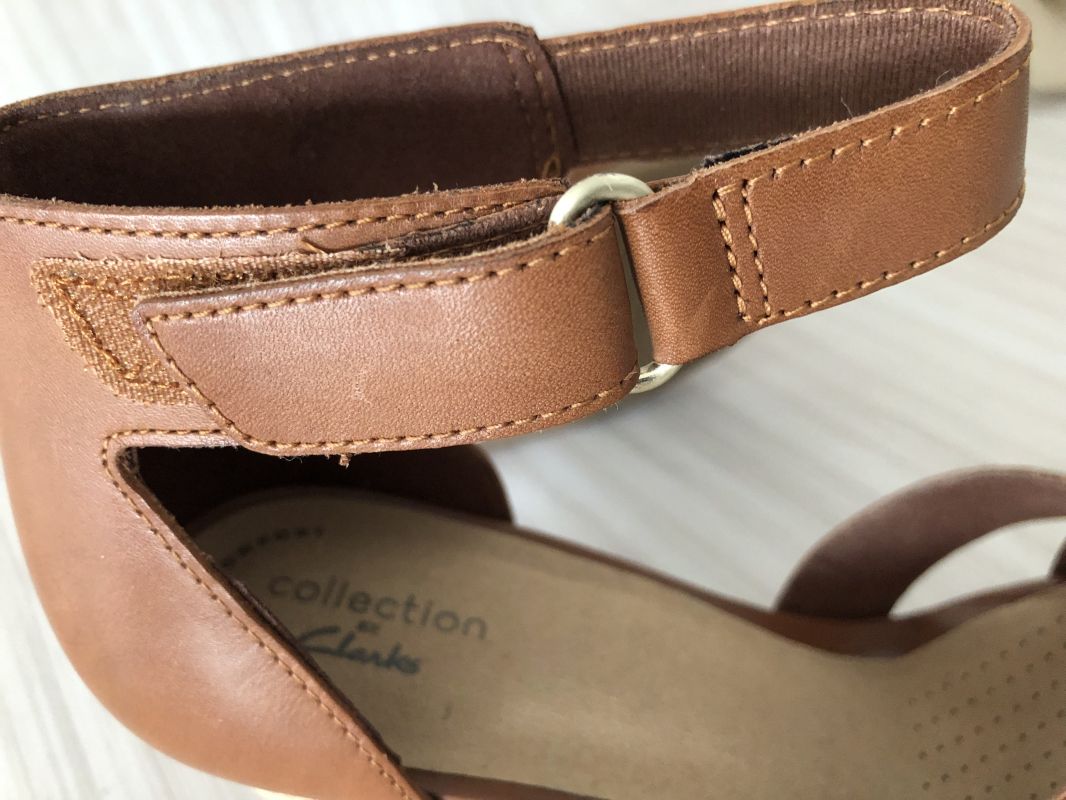 Clarks Tan Leather Ankle Strap Wedge