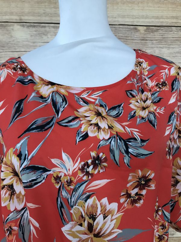 French Connection Red Floral Tie Blouse