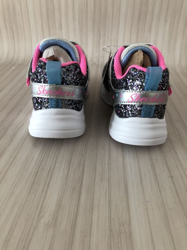 Skechers Silver & Pink Lighted Gore & Strap Trainers With Rock Glitter & Lighted Star