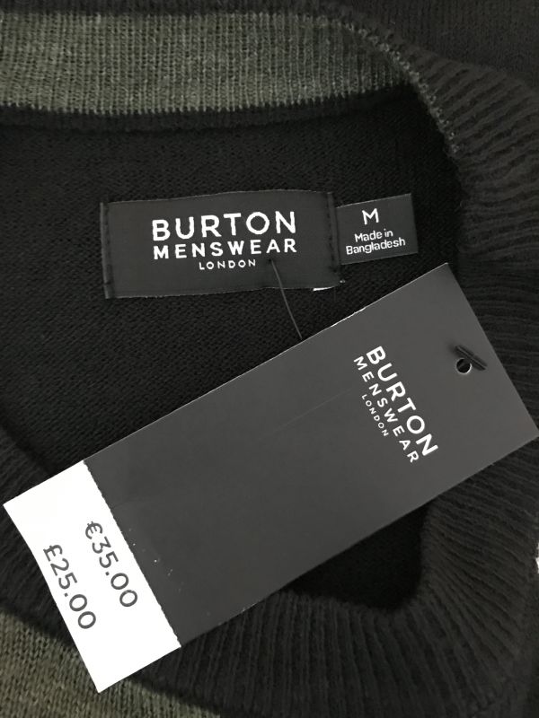 Burton Menswear Green, Black and White Jumper