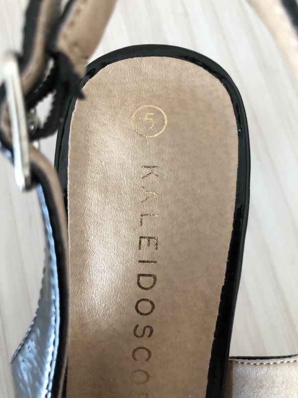 Kaleidoscope Black Patent Sling Back Court Shoes