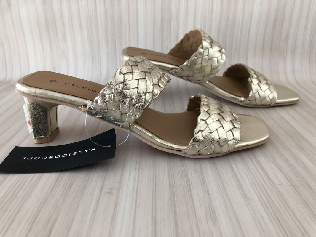 Kaleidoscope Gold Leather Plaited Double Strap Mules