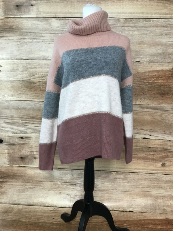 Pink and Grey Roll Neck Jumper