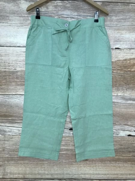 Kaleidoscope Mint Green Linen Cropped Trousers