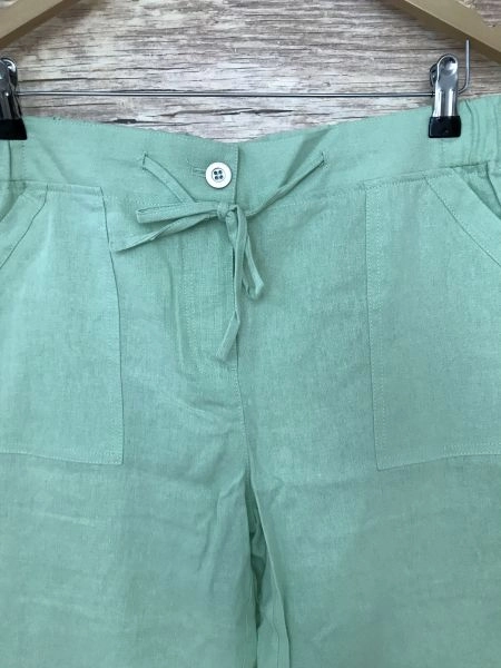 Kaleidoscope Mint Green Linen Cropped Trousers