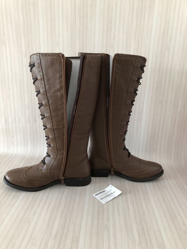 Kaleidoscope Brown Wide EE Fit Button Trim Long Boots