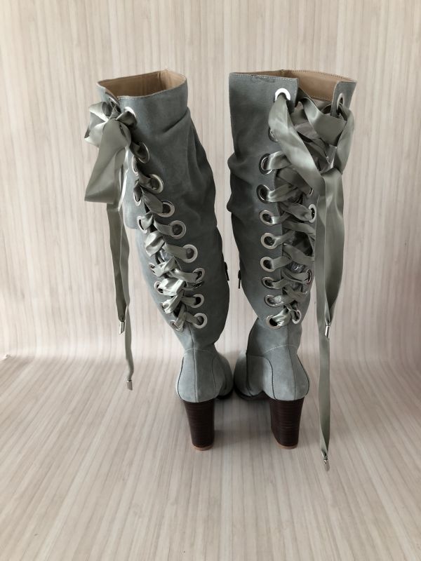 Kaleidoscope Grey Ribbon Detail Suede Long Boots