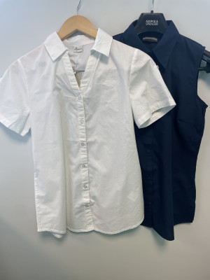 White and navy blouse