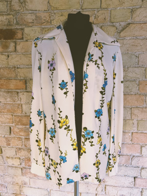Vintage beige floral 1970s shirt size M
