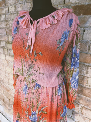 Vintage 1980s pink floral midi dress Size M