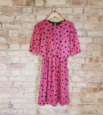 Vintage 1980s pink polka dot dress Size 8/10
