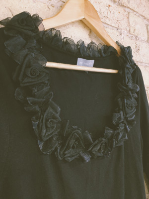 Black top with rose detail neckline Size 14