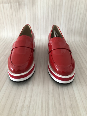heine Red Patent Wedge Loafers