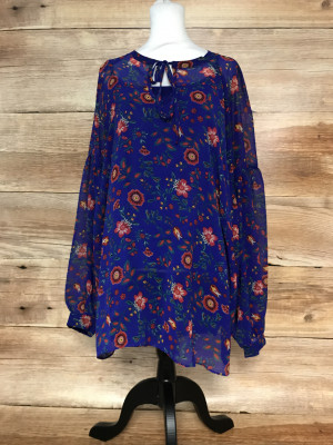 Joanna Hope Blue Top with Red Flower Print