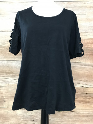 Black Top with Cut Out Sleeves