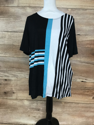 BonPrix Black T-shirt with Blue and White Stripes