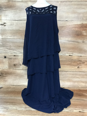 Sheego Navy Blue Dress with Beaded Chest Detail