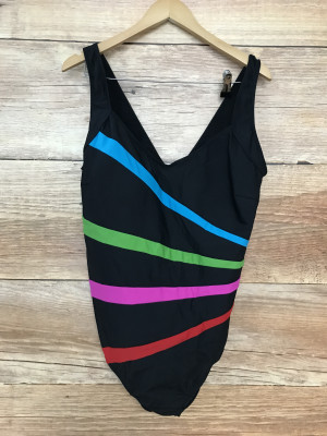 BonPrix Black One Piece Swim Suit with Coloured Stripes