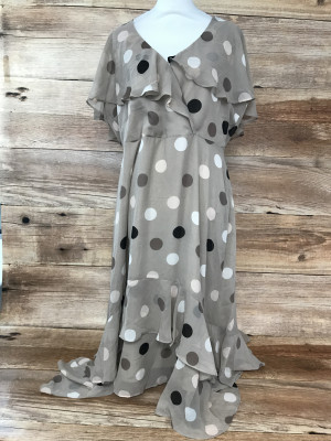Kaleidoscope Brown Dress with Brown, White and Black Polka Dot Design