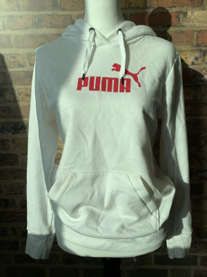 Vintage Puma Classics Essentials Long Sleeves Hoodie in White With Pink Logo For Women Girls Junior