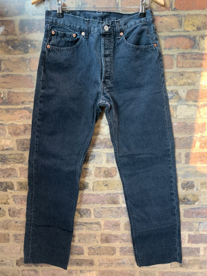 Vintage Levis Iconic 501 Regular Fit High Waisted Washed Dark Black MOM Jeans W31 L34