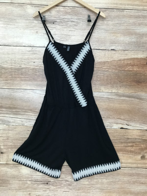 Rainbow Black Playsuit with White Stitching Detail