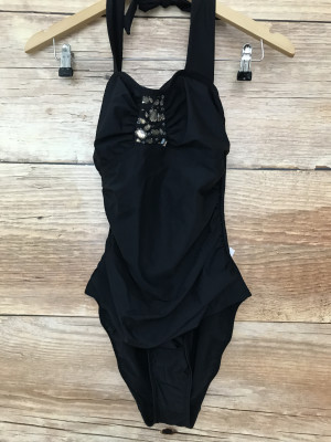 BonPrix Black Halter Neck Swimsuit with Jewel Detail