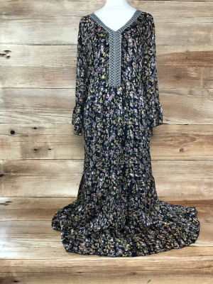 Sheego Black Maxi Dress with Floral Print Detail