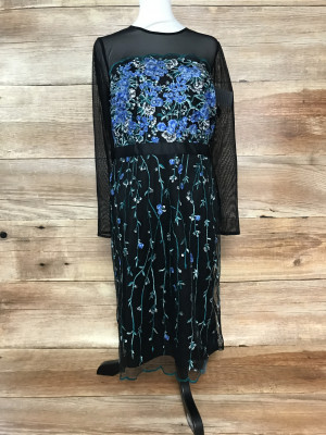 One by Kaleidoscope Black Shift Dress with Blue Embroidery Detail