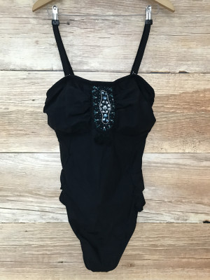 BodyFlirt Black Shapewear Swimsuit with Blue Beaded Detail