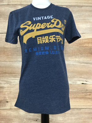 SuperDry Blue T-Shirt with Yellow Logo