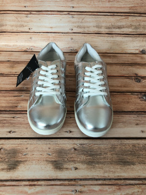 Kaleidoscope Silver Leather Metallic Quilted Trainers
