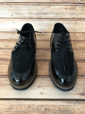 Kaleidoscope Black Patent Leather Lace Up Loafers