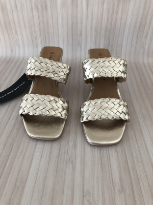 Kaleidoscope Gold Leather Plaited Double Strap Mules