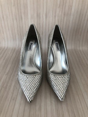Dune London Silver Jewel Embellished Stiletto Heel Court Shoes